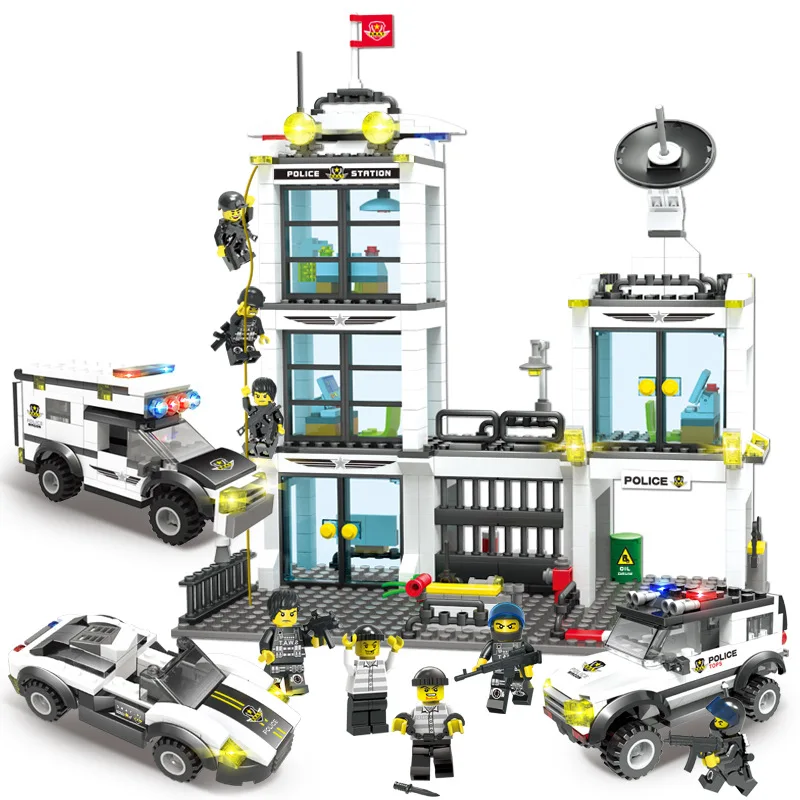 

Legoinglys SWAT City Police Truck Building Blocks Sets Police Station Ship Helicopter Bricks Playmobil Toys for Children Creator