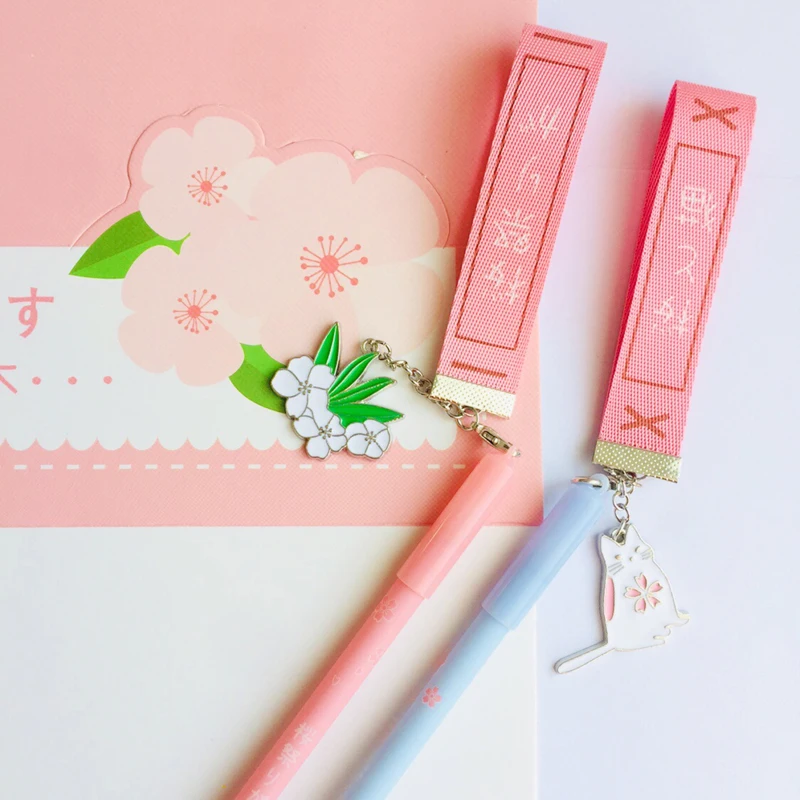 Z18 романтическая розовая стильная Гелевая Ручка-роллер с лентой Sakura, ручка для подписи, школьные канцелярские принадлежности, 0,5 мм, черные чернила