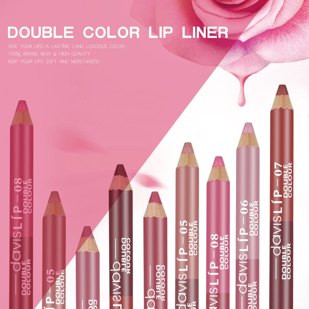 

1PC Double Color Waterproof Matte Glitter Lip Liner Lipstick Long Lasting Lip Stain Stick Pencil Makeup Tools 4 Colors