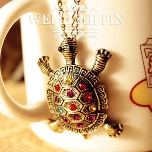 

A small bronze turtle necklace with colored Set auger