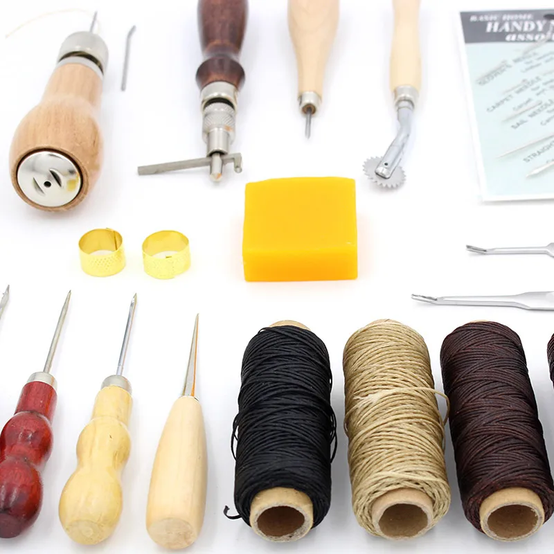 

DIY Leather Craft Tool Sewing Set Hand-stitched Conical Needle and Leather Diamond Round Hole Tool Edge Waxing Thread Kit