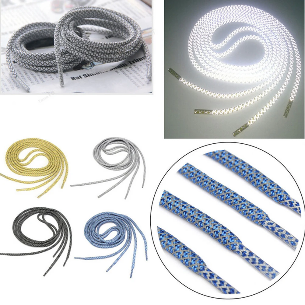 120CM Reflective Runner Shoe Laces Visible Safety Shoelaces custom Shoestrings for ultra boost Basketball Shoes Round Rope 1Pair