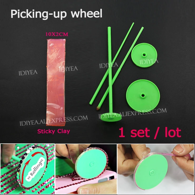 

Very Useful ! DIY Crystal Picking up Wheels + Sticky Clay Set to pick up HotFix & non hot fix Flat Back Rhinestones nails stones