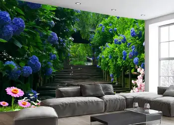 

custom 3d murals wallpaper for living room non-woven wallpaper Flower vine blue rose path 3D photo wallpaper papel de parede 3d