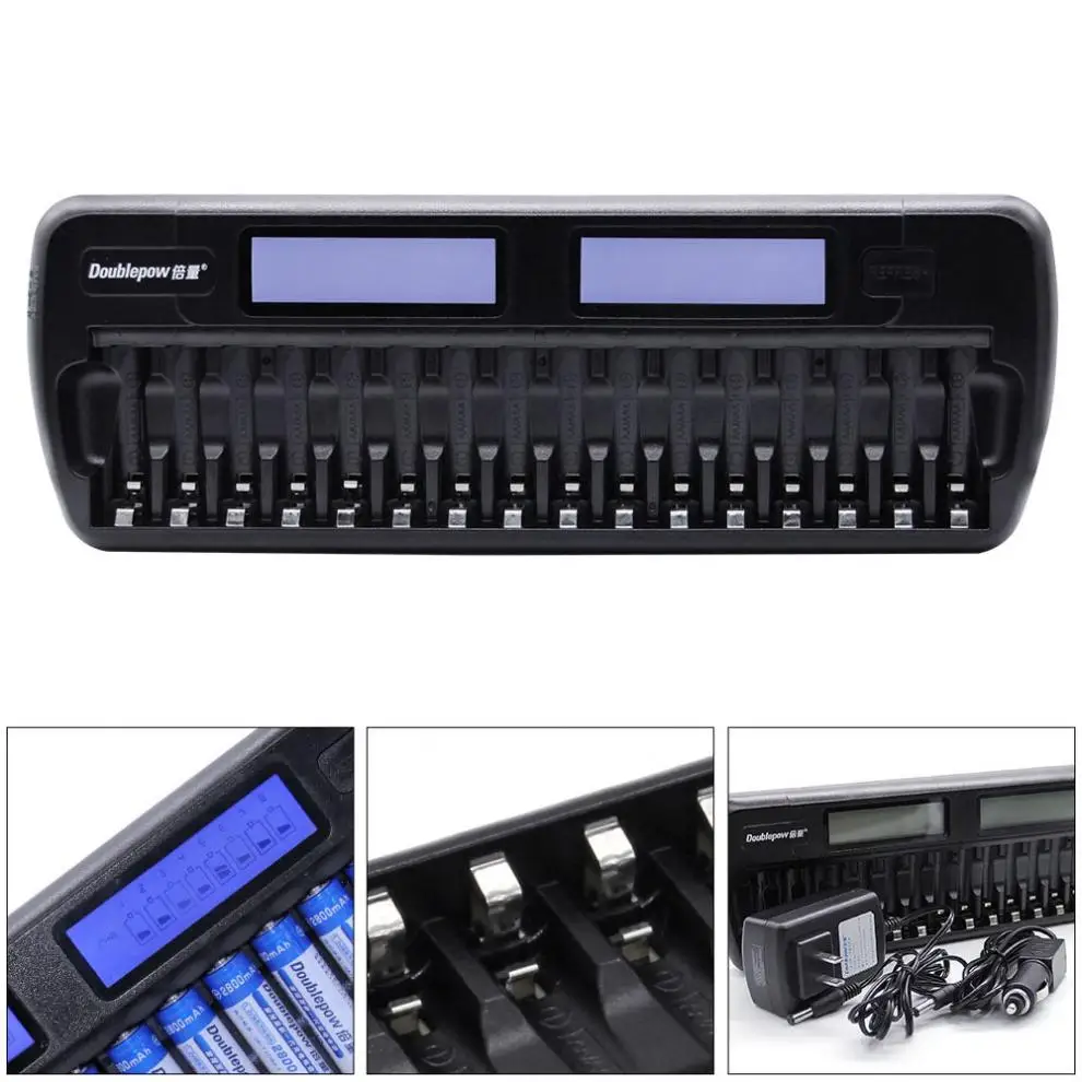 

16 slots Doublepow DP-K106 2-LCD Built-In IC Protection Intelligent Rapid Battery Charger for 16 pcs 1.2V AA/AAA Ni-MH/Ni-CD