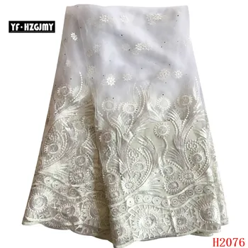 

YF HZGJMY wholesale french lace fabric mesh with stones 2019 white embroidery tulle lace for wedding dress free shipping A2076-1