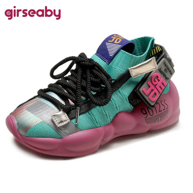 

Girseaby 2019 Sock Sneakers Women Boots Air Mesh Colorful Lace-up Light Knit Dad shoes Zapatillas Mujer Walking Shoes Women