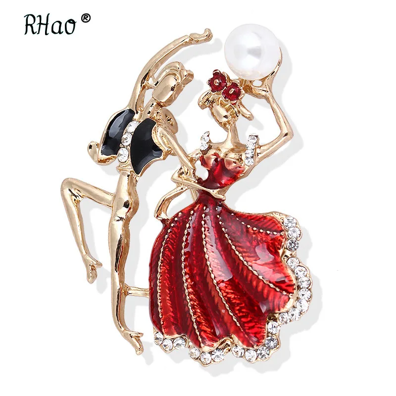 

RHao Dancing Women Men Wedding Brooch Enamel Red Green Dress 2 colors available bridegroom bride Dancing Brooch pins jewelry pin