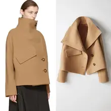 Зимняя женская накидка с завёрнутым воротником, плащ, пальто, свободная шерстяная ветронепроницаемая куртка, плотное шерстяное пальто с рукавом летучая мышь