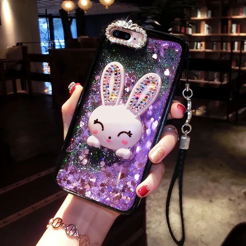 

Quicksand Dynamic Liquid Capinha for iphone XR X XS Max Case 3D Diamond Rabbit Case for iphone 8 7 6 6s Plus phone case