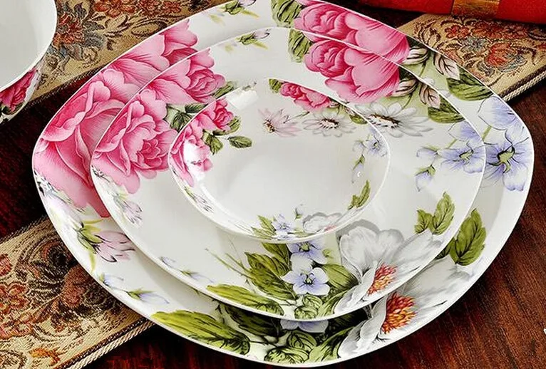 Цзиндэчжэнь подарок для дома 56 шт. китайский костяной фарфор посуда керамическая чаша набор тарелок