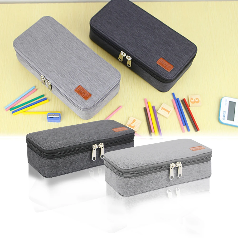 

Zipper Closure Desk Office Pencil Case School Canvas Student Waterproof Mesh Pocket Organizer Storage Pen Maker Stationery Pouch