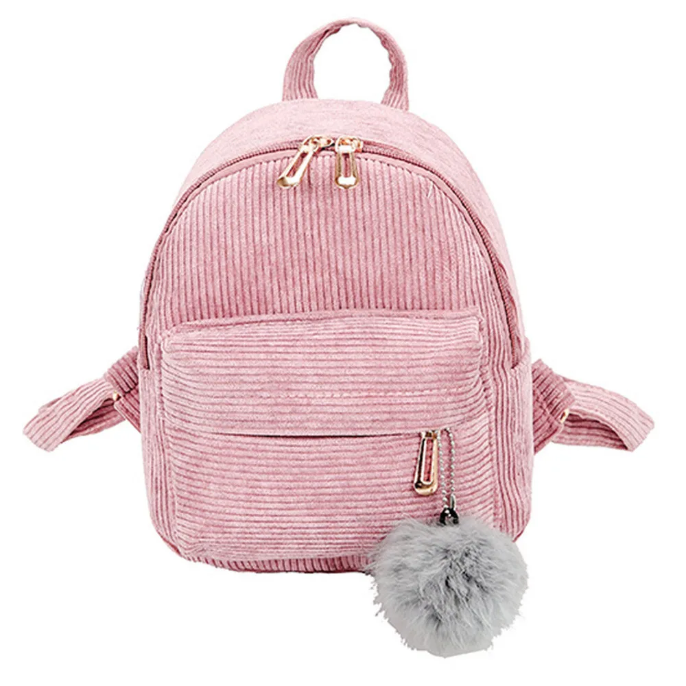 

Women Backpack Corduroy Solid Fur Ball backpacks female zipper Women Small Rucksacks Schoolbags Travel Shoulder Bag
