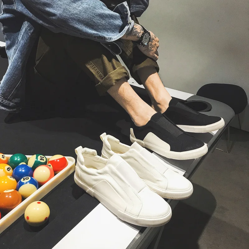 New Men Canvas Shoes 2019 black/withe Loafers Breathable High Quality Casual Footwear Fashion Light Male Walking PA-13 | Обувь