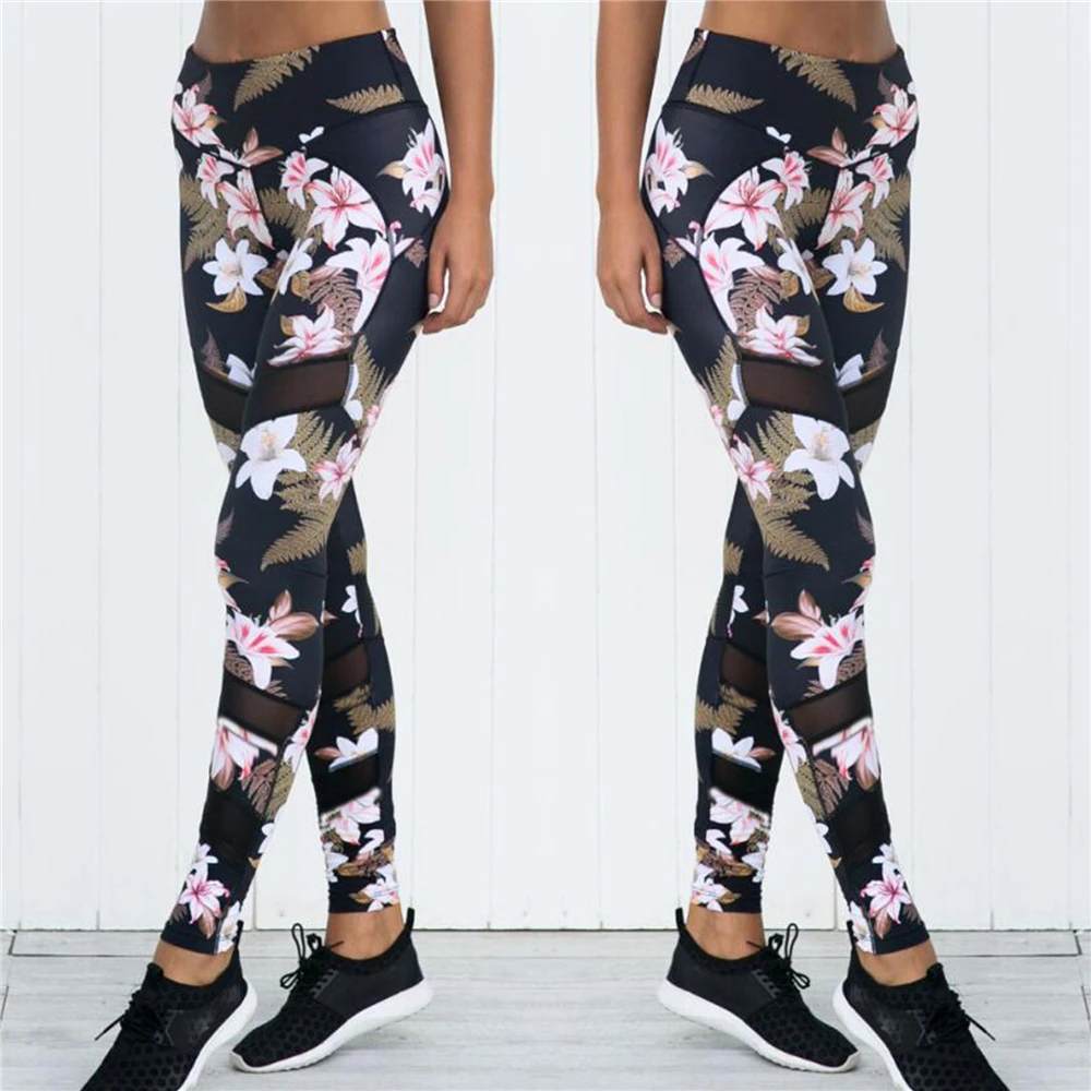 Weljuber Women Prints Leggings Push Up Fitness Net Yarn Sporting