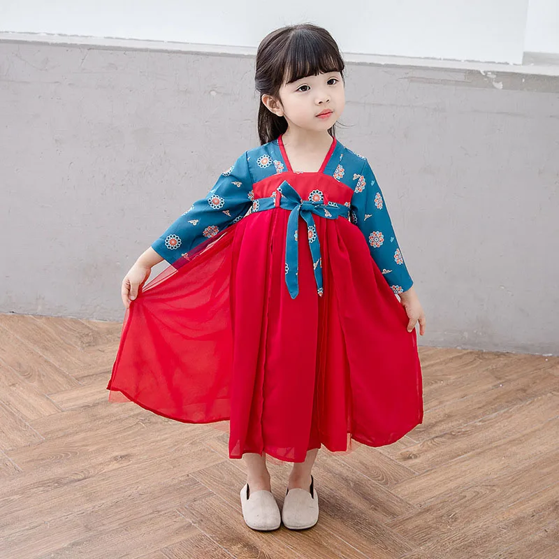 Chinese Hanfu Dress Girls Chinese Ancient Costumes Kids Traditional Nation Costume Fairy Dress Baby Tang Suit Folk Dress SL1059 - Цвет: As picture