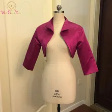 Walk Beside You Fuchsia Bolero Women Party Cape 3/4 Sleeves Shrugs Satin Bridal Jacket Bolero Feminino Adulto Custom Made 2019