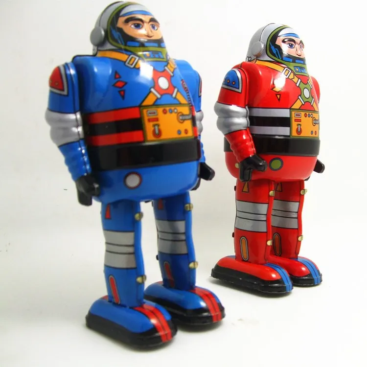 [Темила] Классическая коллекция Ретро Заводной ветряной металлический ходячий оловянный космонавт астронавт робот напоминание механическая игрушка детская игрушка