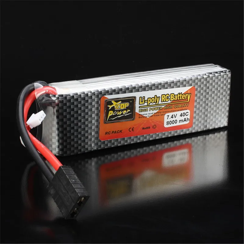 

Rechargeable Lipo Battery ZOP Power 7.4V 8000mAh 2S 40C Lipo Battery Fortrx Plug With Battery Alarm For Traxxas