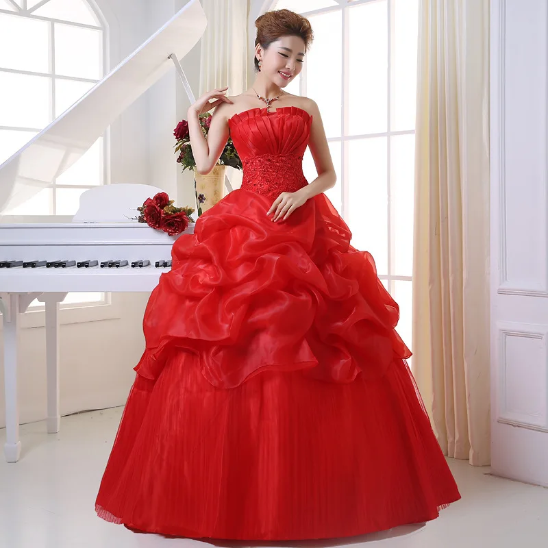 US $46.17 2020 New Arrive Korean Style Red Fashion Girl Crystal Princess Bridal Dress Sexy Lace Apparel Style Formal Wedding Dresses 201