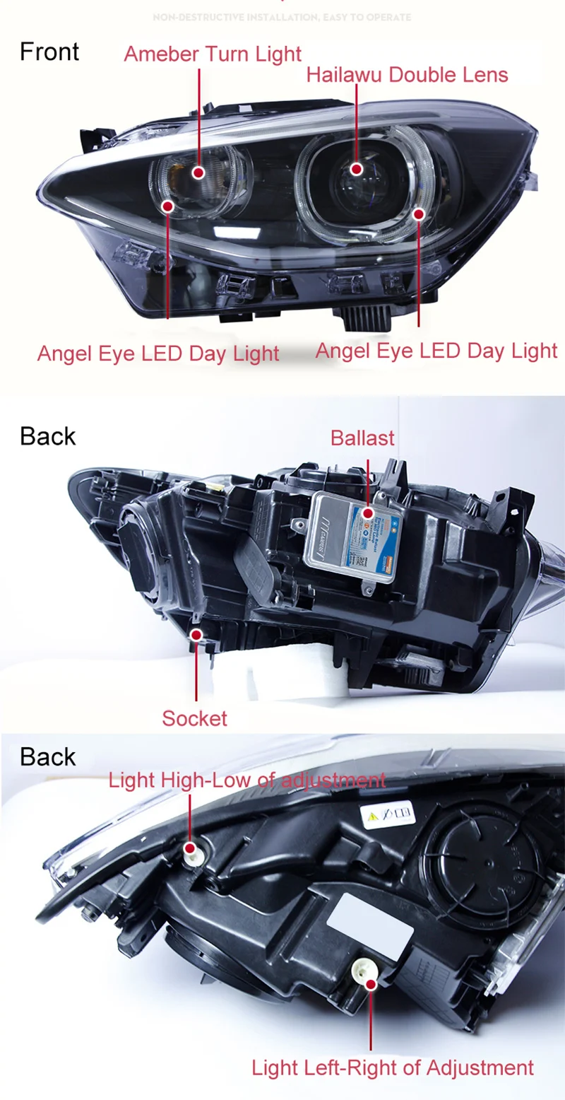 Baifar абсолютно новая фара в сборе с двойным лучом объектив проектор ксеноновые лампы Led Drl для BMW F20 1 серия 2012