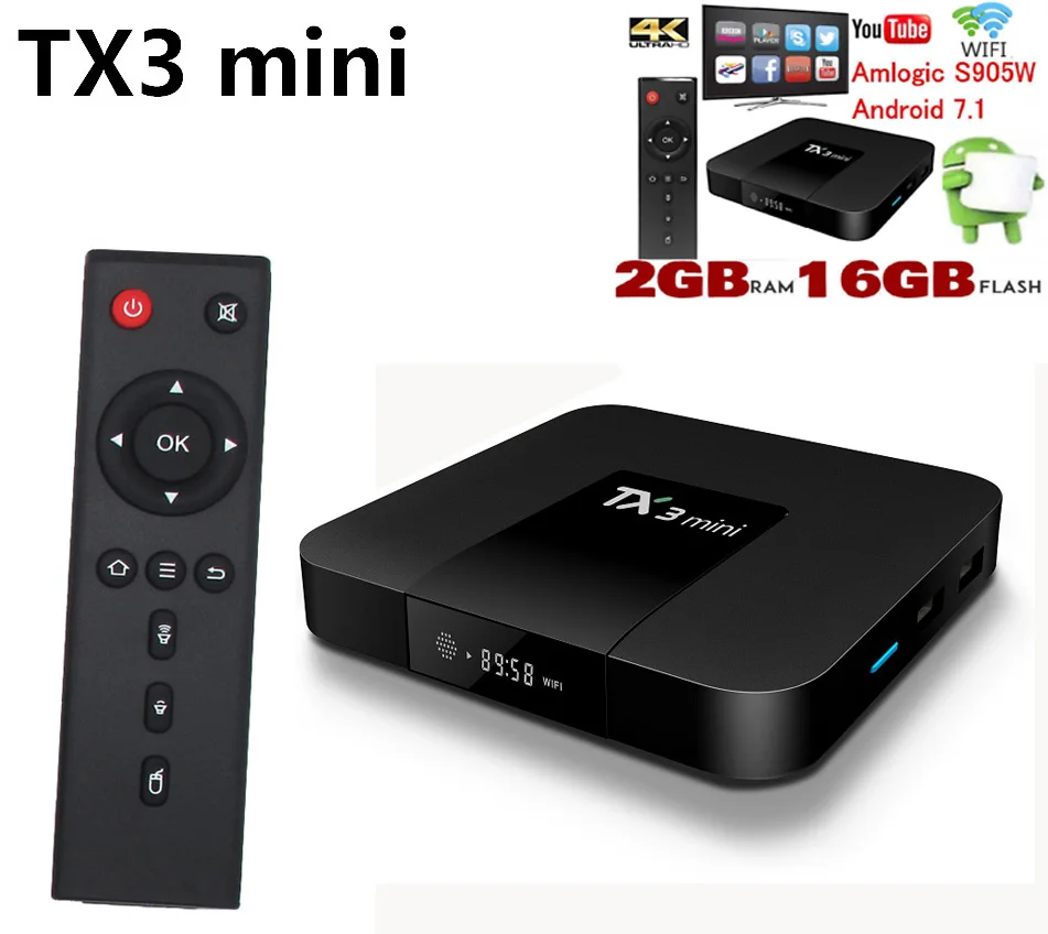 

TX3 Mini 10pcs TV Box S905W 2.4GHz WiFi Android 7.1 1GB 8GGB ROM 2G 16G Support 4K 10pcs