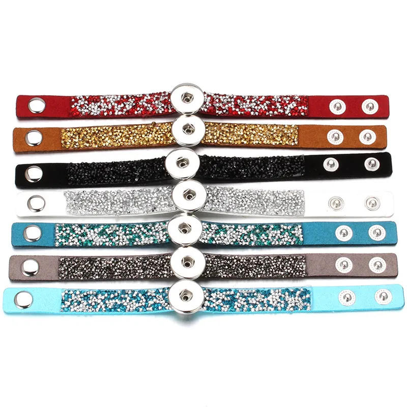 New Snap Jewelry Unisex Multicolor Rhinestone Leather Bracelet&ampBangles Fit 18mm Snaps Bracelets For Women ZE464 | Украшения и