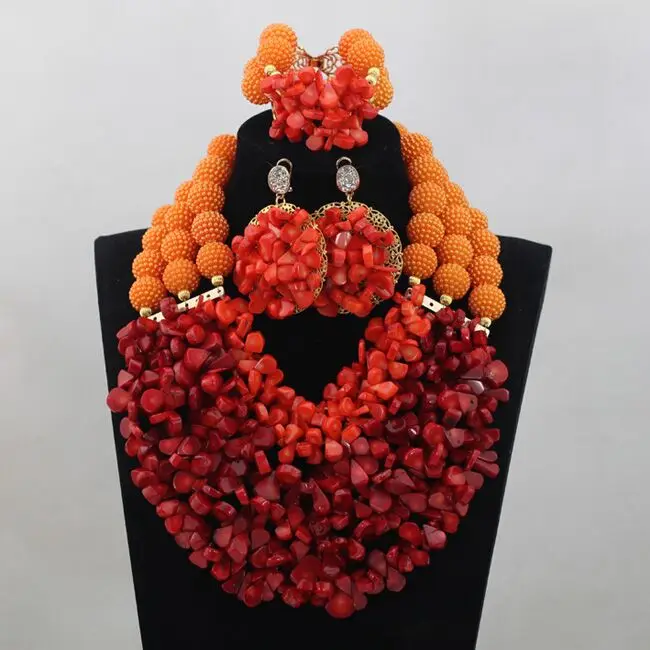 Romantic Orange African Coral Beads Set Wine Red Nigerian Women Wedding Engagement Necklace Jewelry Free Ship QW757 | Украшения и