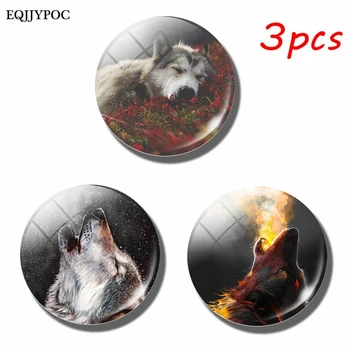 

3PCS WOLF Fridge Magnets 30MM Glass Dome Note Holder Magnetic Decoration Refrigerator Stickers Home Decor wholesale