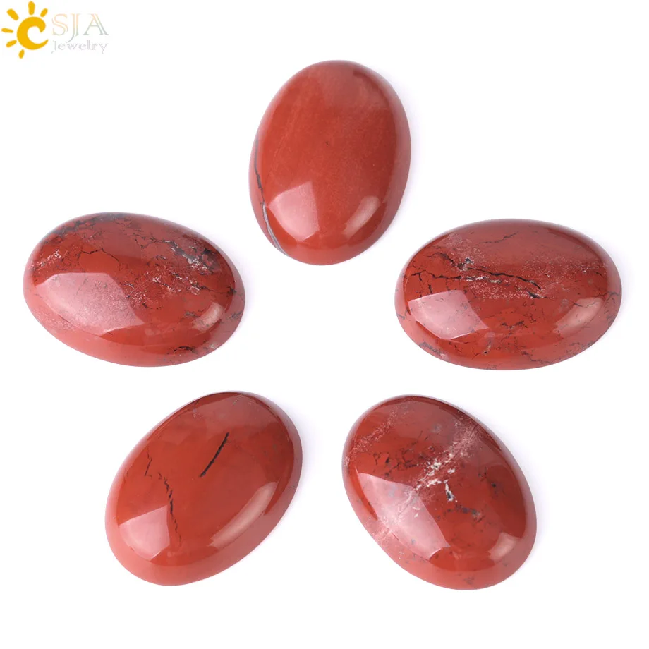 

CSJA Oval Cabochon Beads Natural Red Jaspers Gem Stone Healing Jewelry Fittings for Women Men DIY Handcrafted Ring Necklace F525