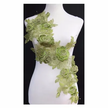 

New Olive Green/Gold Flower Embroidery Lace Appliques Patches Collar Dance Costume Decorating Sewing DIY Crafts 5pcs/lot TBNC43A