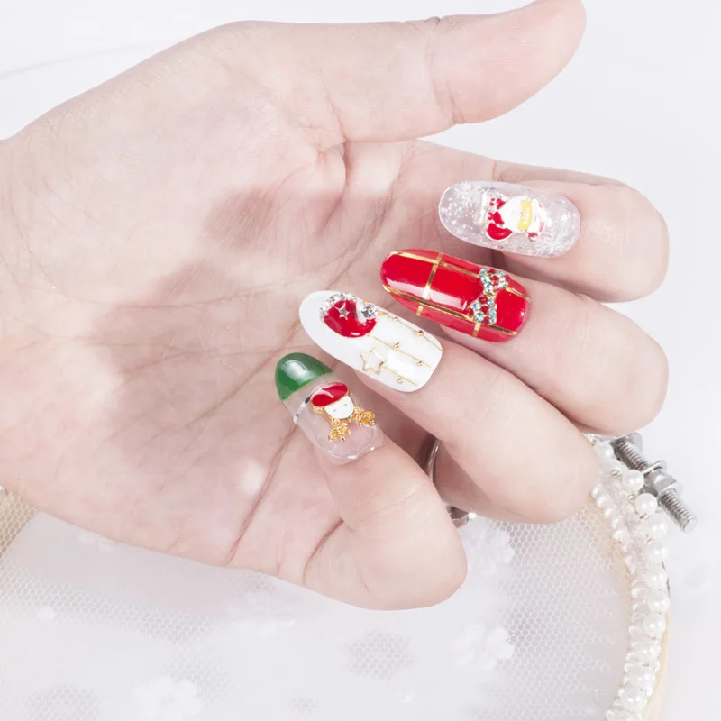 10 видов конструкций/коробка 3D DIY Рождественская елка Снеговик Дизайн ногтей украшения сплав Металл ногтей аксессуары из стразов ювелирные изделия инструменты