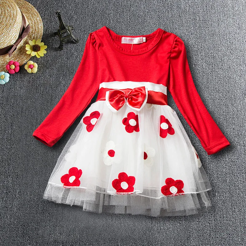 

Children's Wear Bow Girls Dress Lace Long Sleeve Children's Princess Dress 9094