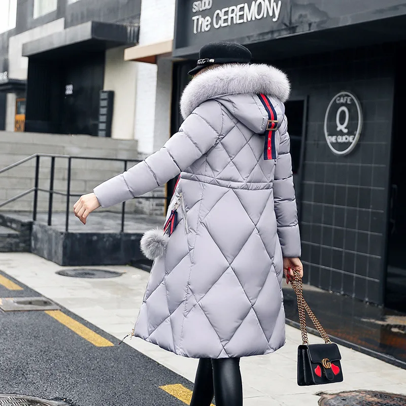 Зимнее женское пальто размера плюс с меховым воротником, плотный теплый длинный пуховик, роскошная женская куртка, chaqueta mujer doudoune