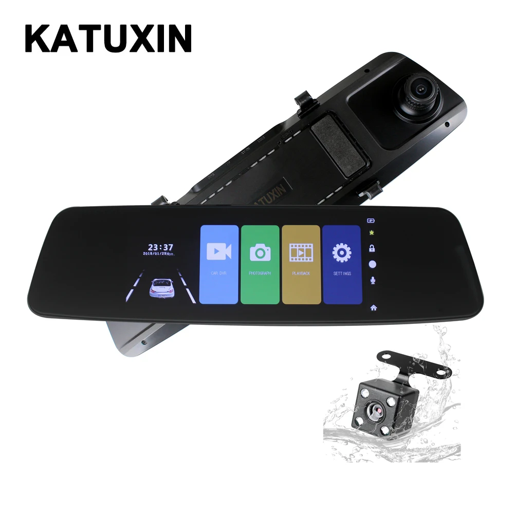

7 inch IPS Dash Cam Mirror DVR Video Rearview Mirror Camera Recorder Camera Dual Lens with Rear View Camera KATUXIN H16A