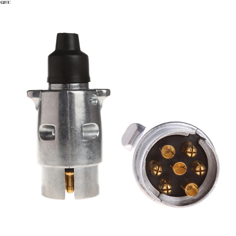 

7 Way Round Aluminum Connector RV Style Light Trailer Plug Heavy Duty End Blade For Europe