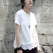 Cakucool Harajuku футболка Для женщин белый черный короткий рукав летние топы для Для женщин Повседневное минимальной T рубашка оборками футболка Femme