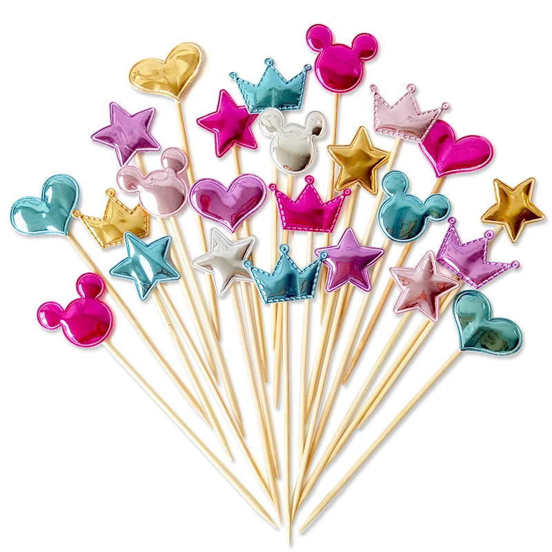 

5pcs/lot Cake Party Decoration Flag lovely heart star crown cake topper for birthday cupcake flag Toaster partner