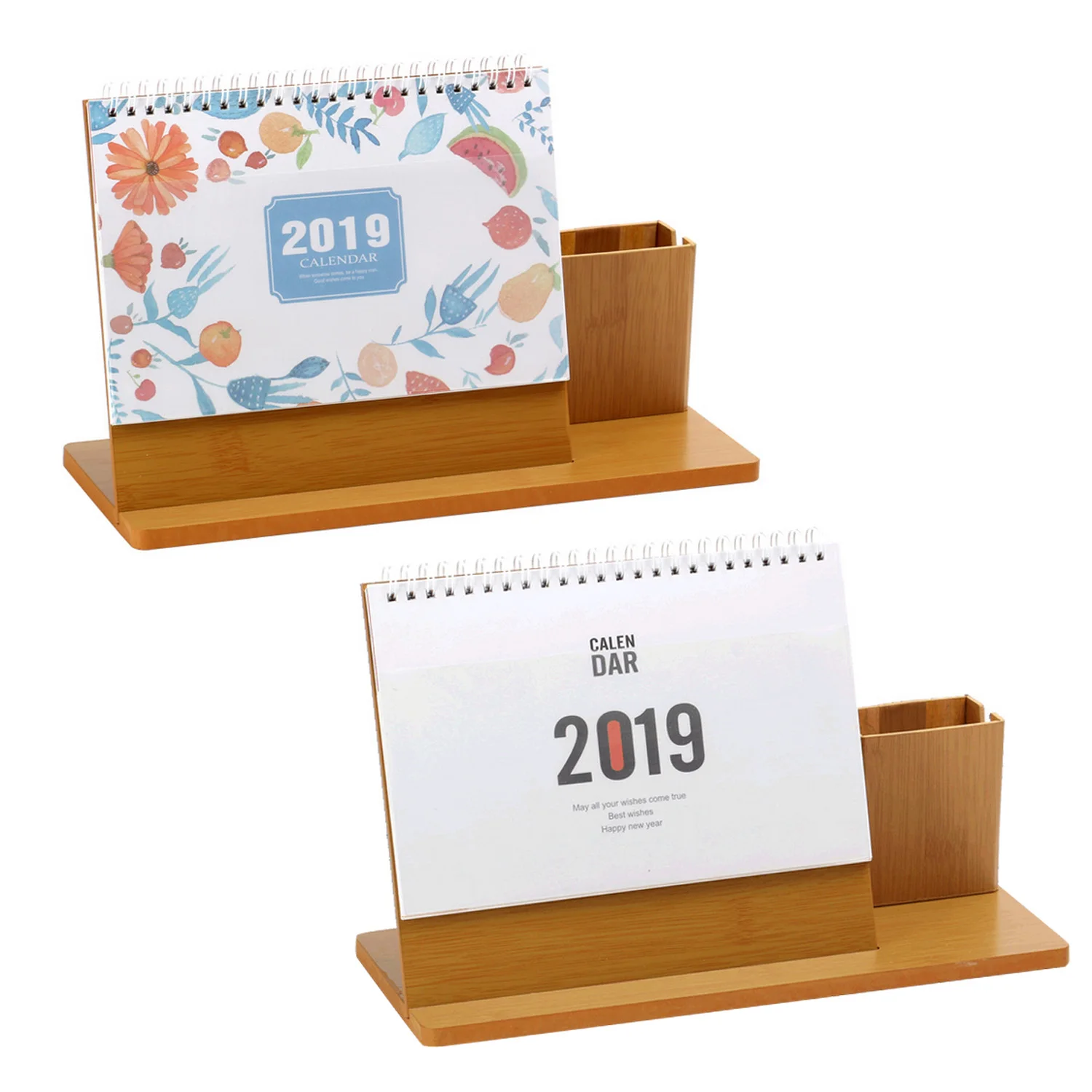 

2019 Wooden Desk Standing Yearly Daily Planner Calendar Tidy Organizer with Pen Pencil Holder for Home Office School Supplies