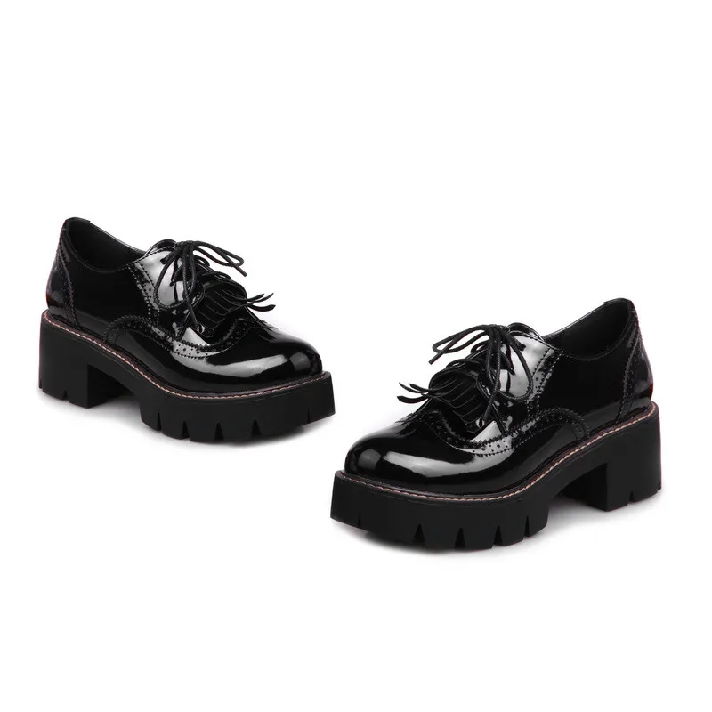 MoonMeek/; Новое поступление; женские туфли-лодочки; модная обувь из искусственной кожи на шнуровке в стиле панк; сезон весна-осень; классические туфли на среднем каблуке в уличном стиле