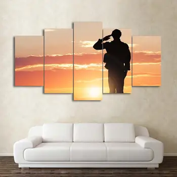 

Modern Prints Wall Art Poster Modular Canvas Pictures 5 Pieces Soldier Sunset Sunshine Scenery Paintings Frame Decor Living Room