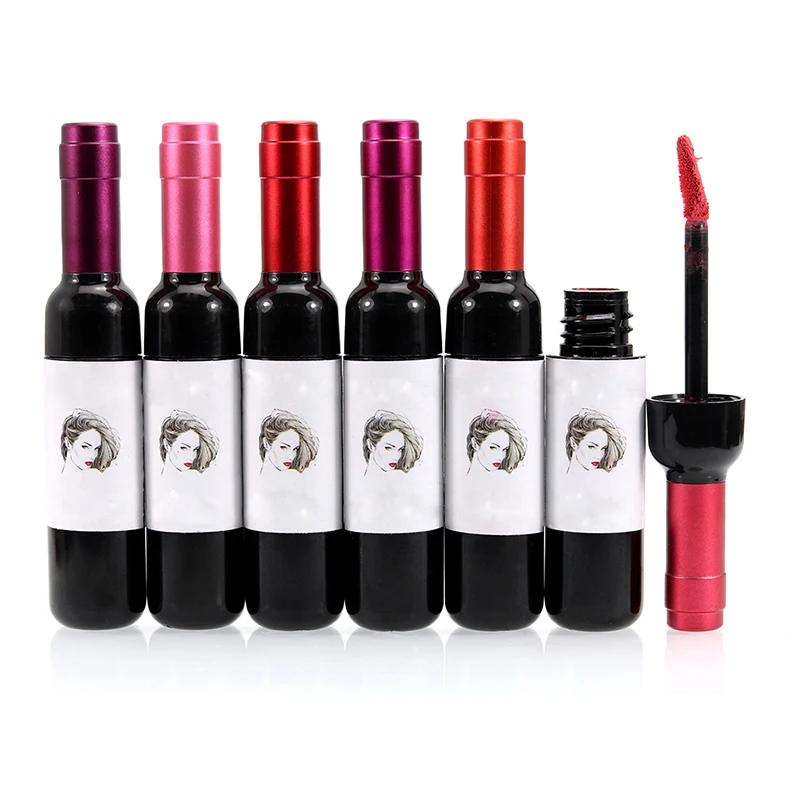Popfeel 6 Colors Red Wine Bottle Lip Tint Lip Gloss Long Lasting Sexy