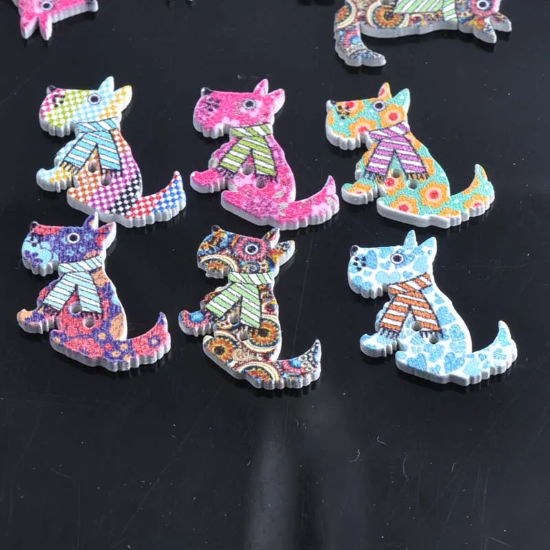 50 pcs Dog Shaped Buttons Home Decoration Crafts Wooden Buttons
