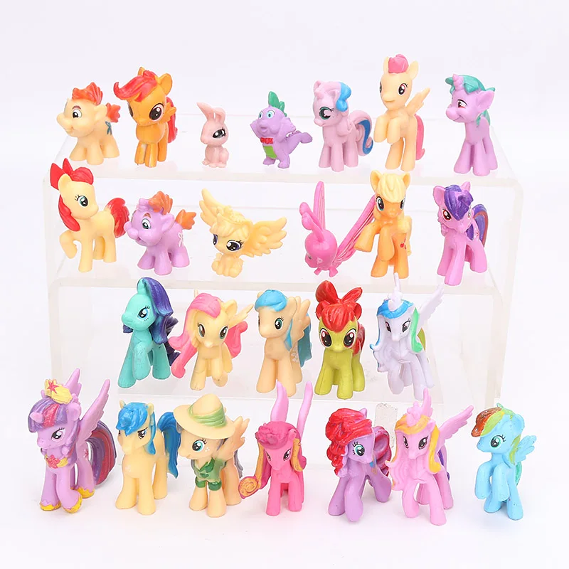 Набор из 25 шт. игрушки My Little Pony, 2,5-5 см, пони, ПВХ, фигурки, радуга, Dash, сумеречные Искорки, Спайк, дракон, Эпплджек, куклы
