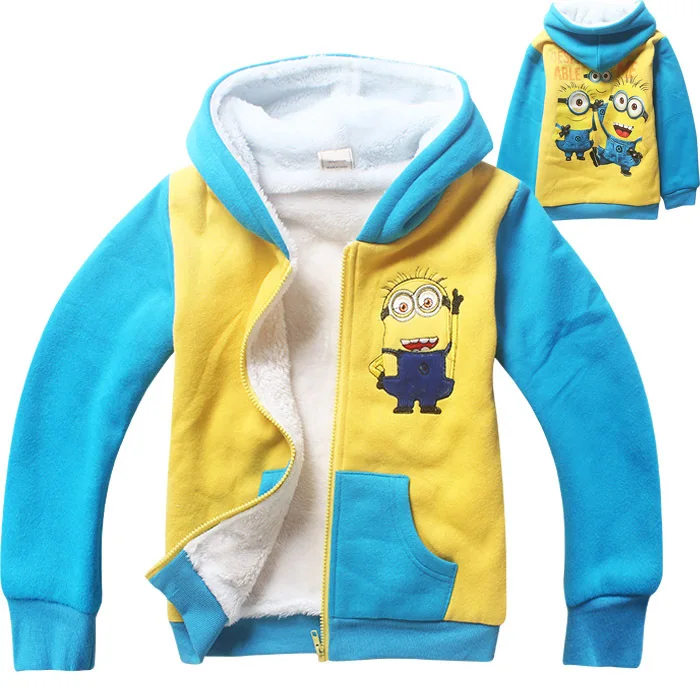 Thickened 2015 New Hot Children Hoodies Thin Sweatshirt Boys Girls Hooded Jacket Minions Clothes Kids Hoody With Zipper 080103