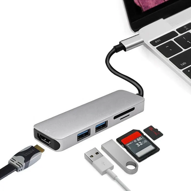 Док станция Thunderbolt 3 hub usbc USB Type C к HDMI 0 кабель TF SD карта 5 в 1 разветвитель адаптера