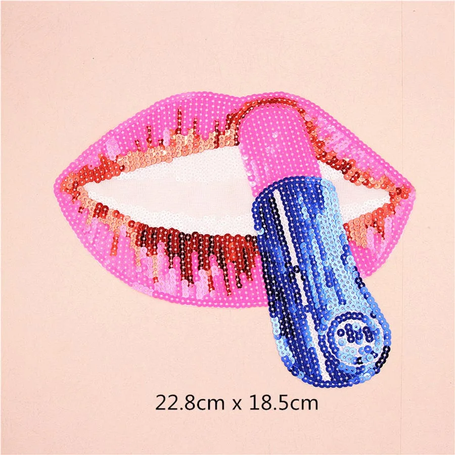 Bling Mouth Lipstick Sequins Patches Embroidered Appliques DIY Apparel Accessories Patch