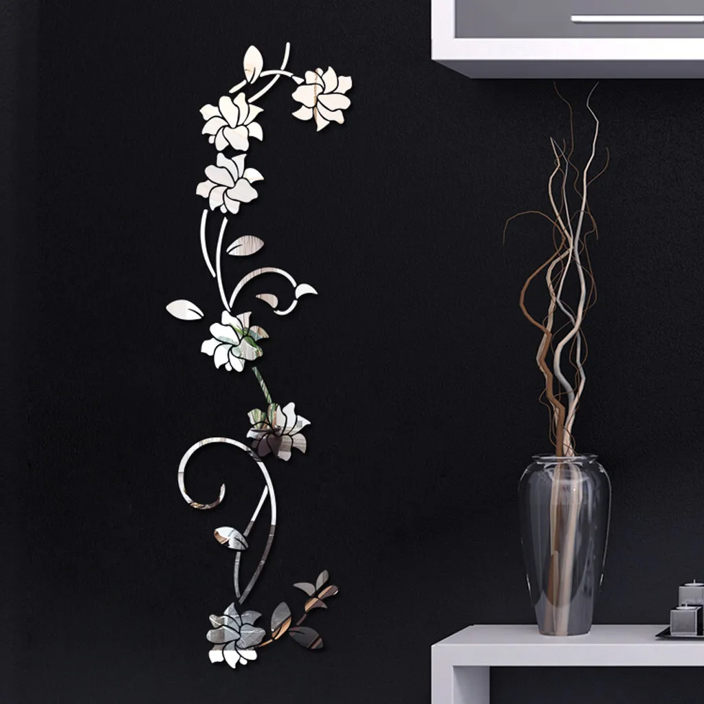 3D Diy Flower Shape Acrylic Wall Sticker Modern Stickers Muraux Mirror wall stickers Adesivi Murali зеркальные наклейки