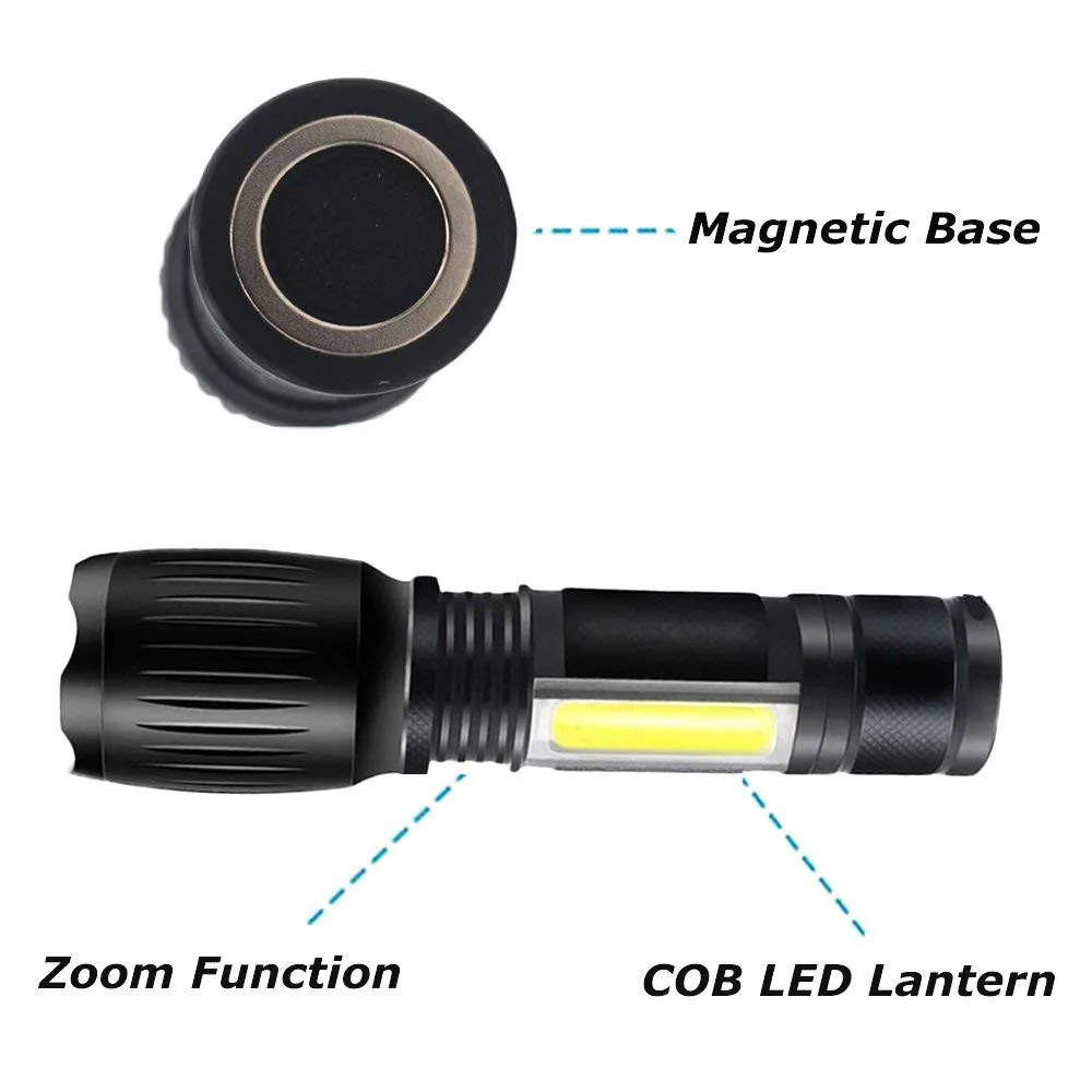 Cheap Camping Lightweight Tactical Zoomable Flashlight XML T6+COB LED Torch Lamp 18650 6 Modes Bicycle Lights 1