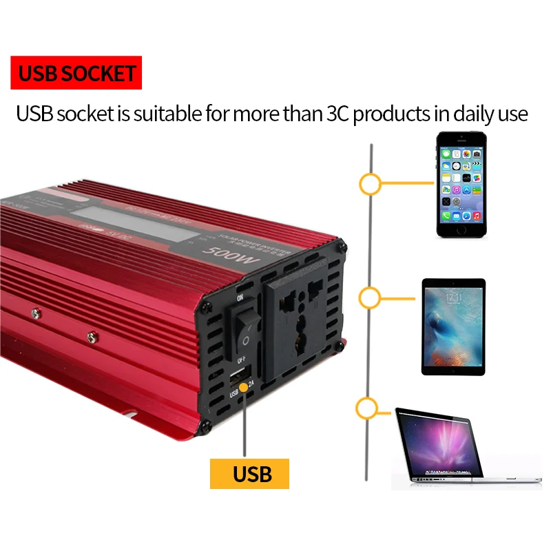 Car Inverter 500W Power Solar Light LED Display 12 To 220 USB Charger Portable Cigarette Lighter For Auto Electronic Accessories Car Inverter 500W Power Solar Light LED Display 12 To 220 USB Charger Portable Cigarette Lighter For Auto Electronic Accessories